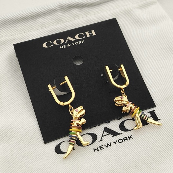 Coach Skeletal Rexy Huggie Earrings Gold/Multi - Picture 4 of 8